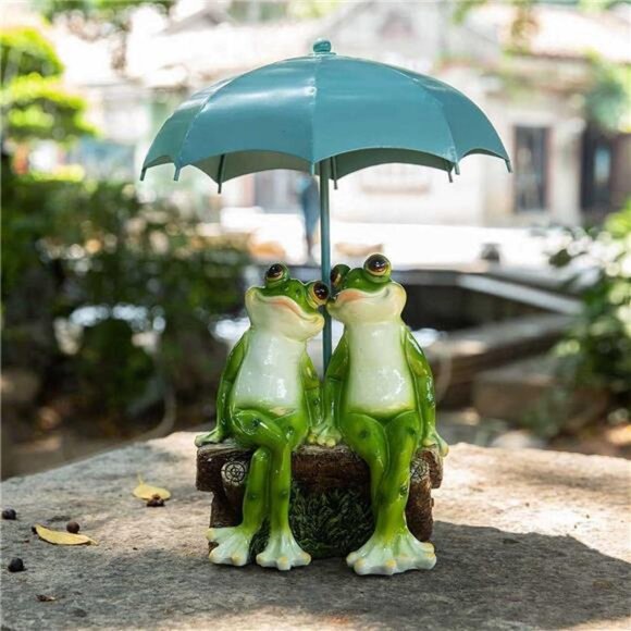 Frog Statue Garden - Resin Happy Couple Frogs on Bench Figurines - Summer Decor - Picture 3 of 6